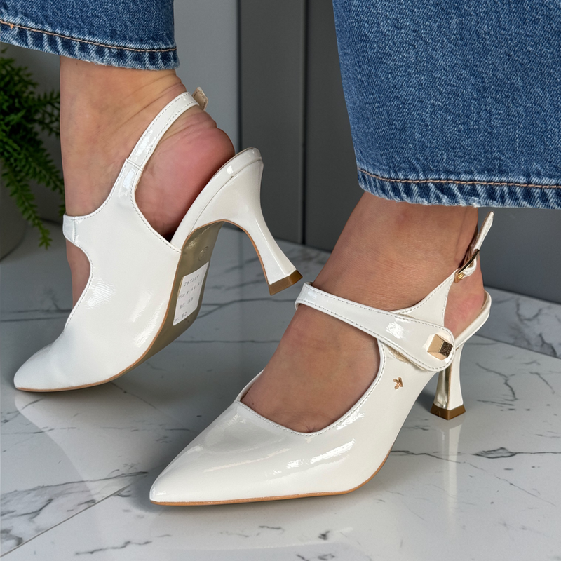 Womens Kate Appleby Parciau Pointed Toe Slingback Heels - White Patent