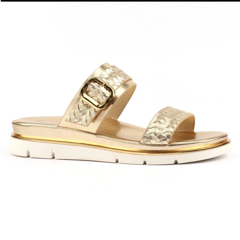 Lunar Elli Woven Strap Sliders - Gold