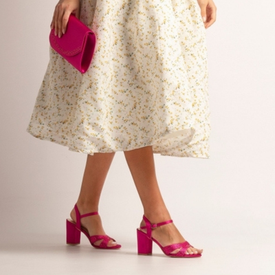 Lunar Nina Block Heel Diamante Sandals - Fuchsia
