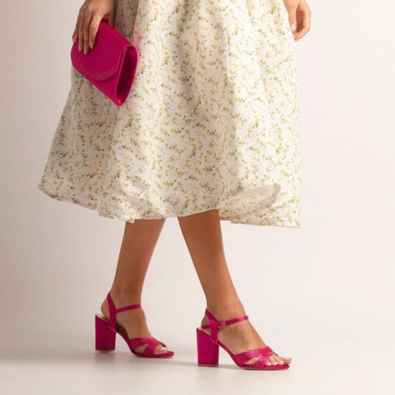 Lunar Nina Block Heel Diamante Sandals - Fuchsia