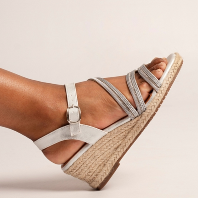 Womens Lunar Izzy  Diamante Straps Wedge Sandals - Silver