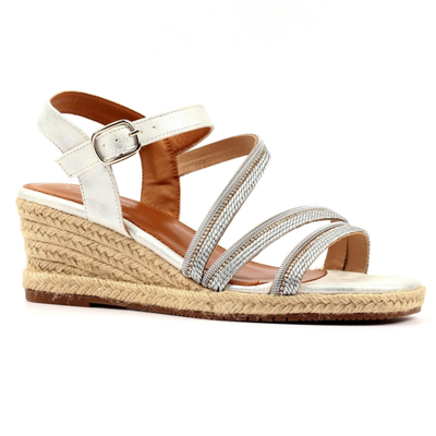 Womens Lunar Izzy  Diamante Straps Wedge Sandals - Silver