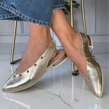 Womens Pitillos 11173 Slingback Low Heel Pumps with Rockstud - Gold