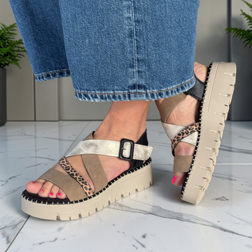 Womens Rieker V1063 Black Multi Leopard Crossover Sandals - Black Multi