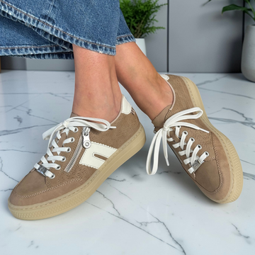 Womens Rieker L5903 Textured Zip and Lace Up Trainers - Beige