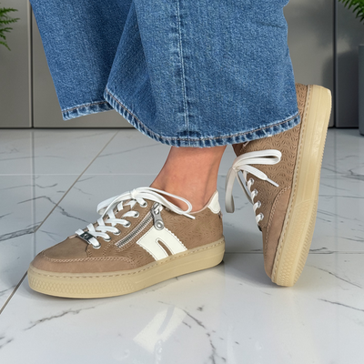 Womens Rieker L5903 Textured Zip and Lace Up Trainers - Beige