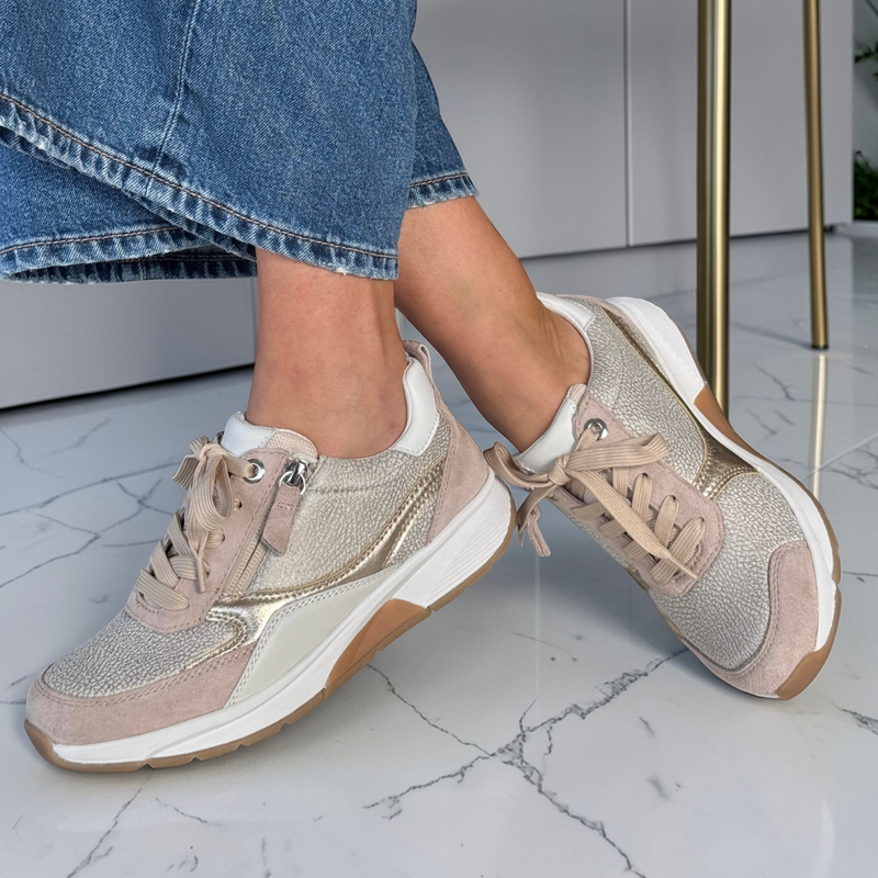 Womens Rolling Soft 86.877 Side Zip Sporty Trainers - Beige and Gold