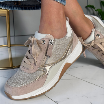 Womens Rolling Soft 86.877 Side Zip Sporty Trainers - Beige and Gold