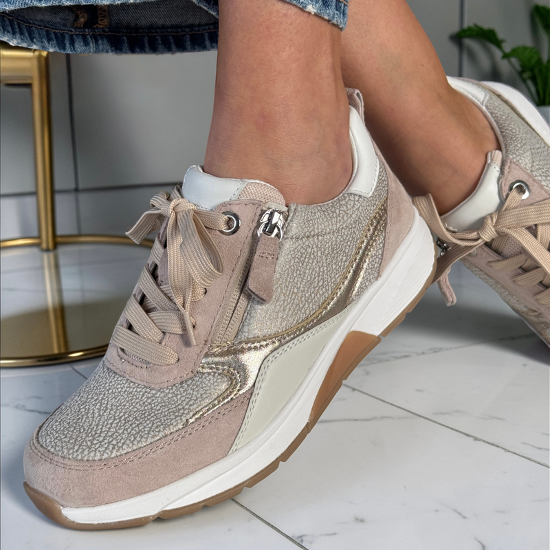 Womens Rolling Soft 86.877 Side Zip Sporty Trainers - Beige and Gold