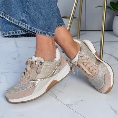 Womens Rolling Soft 86.877 Side Zip Sporty Trainers - Beige and Gold