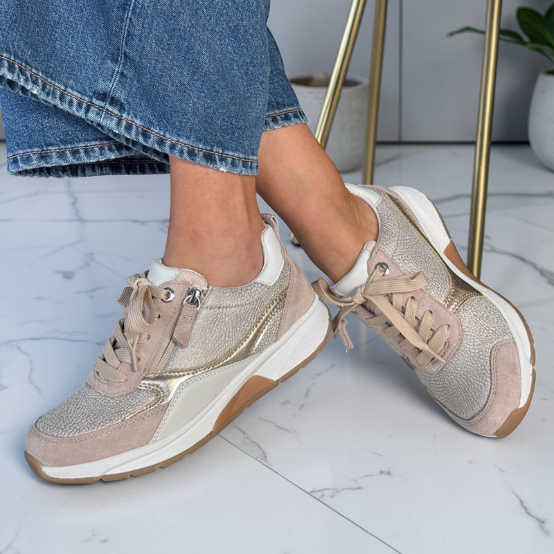 Womens Rolling Soft 86.877 Side Zip Sporty Trainers - Beige and Gold