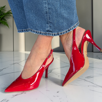 Tamaris 29622 Patent Slingback Stiletto Heels - Red