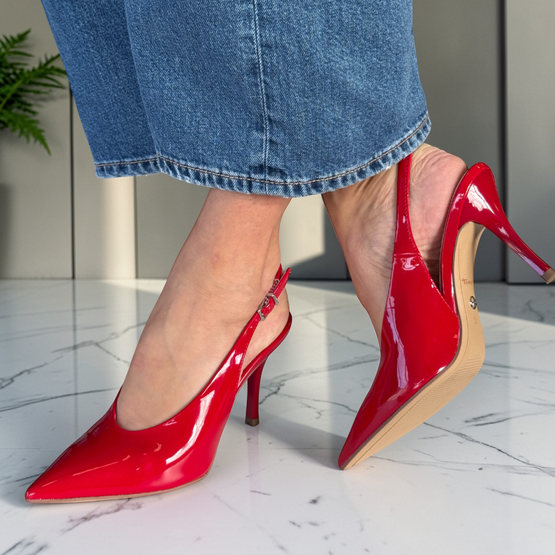 Tamaris 29622 Patent Slingback Stiletto Heels - Red