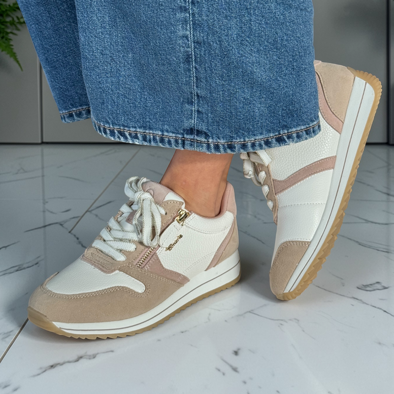 Womens Tamaris Comfort 83734 Wedge Side Zip Trainers - Beige Combi