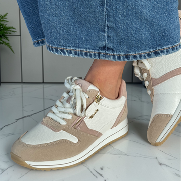 Womens Tamaris Comfort 83734 Wedge Side Zip Trainers - Beige Combi