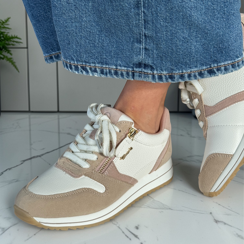 Womens Tamaris Comfort 83734 Wedge Side Zip Trainers - Beige Combi