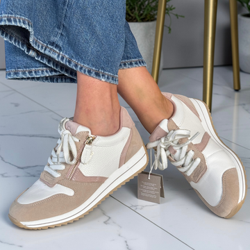 Womens Tamaris Comfort 83734 Wedge Side Zip Trainers - Beige Combi