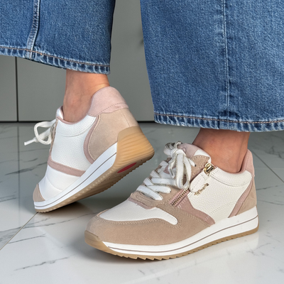 Womens Tamaris Comfort 83734 Wedge Side Zip Trainers - Beige Combi