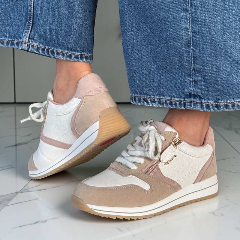 Womens Tamaris Comfort 83734 Wedge Side Zip Trainers - Beige Combi
