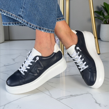 Womens Wonders A-2632 Navy Platform Trainers - Navy
