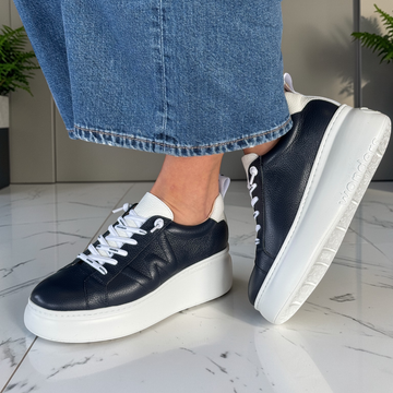 Womens Wonders A-2632 Navy Platform Trainers - Navy