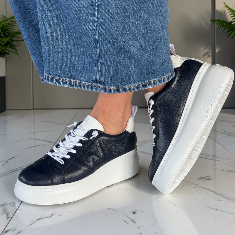 Womens Wonders A-2632 Navy Platform Trainers - Navy