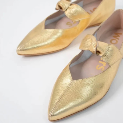 Wonders A-3840 Leather Hidden Wedge Ballerina Pumps - Gold