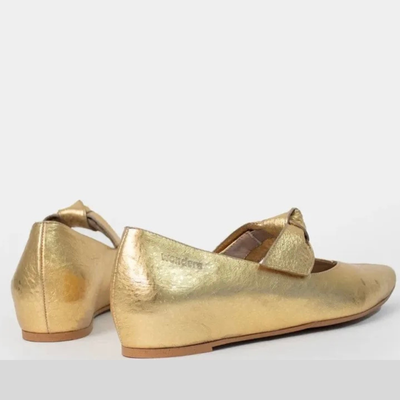 Wonders A-3840 Leather Hidden Wedge Ballerina Pumps - Gold