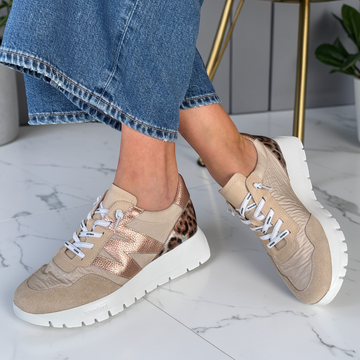 Womens Wonders A-24100 with Leopard Print Slip On Trainers - Beige Gold
