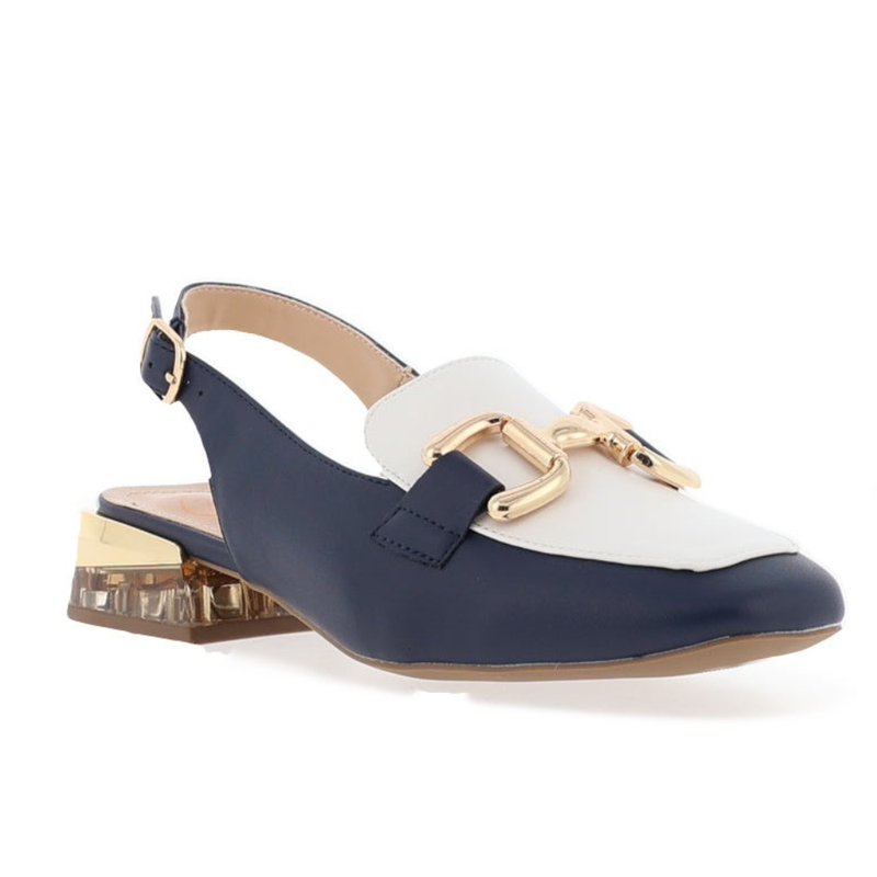 Womens Zanni & Co Diraz Perspex Heel Slingback Loafers - Navy with White