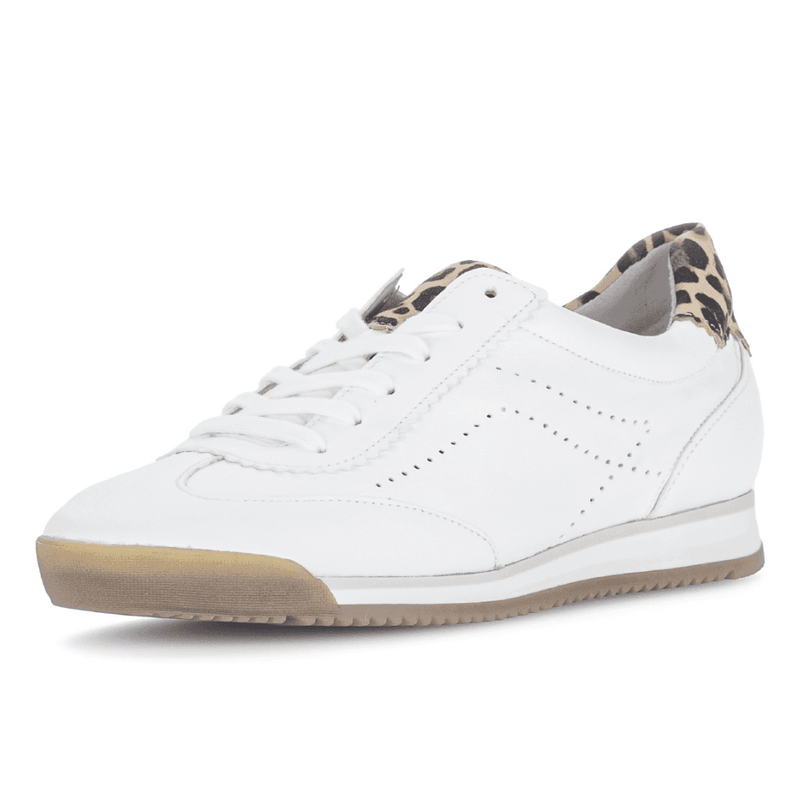 Womens Gabor 83.432 White with Leopard Heel Tennis Trainers - White