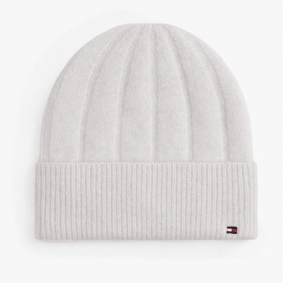Womens Tommy Hilfiger Flag Fluffy Beanie Hat - Whisper Grey