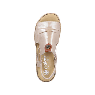 Womens Rieker V7972 Beige Wedge Sandal - Beige