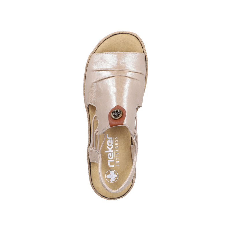Womens Rieker V7972 Beige Wedge Sandal - Beige