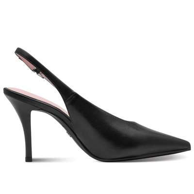 Womens Tamaris 29642 Black Leather Slingback Pointed Toe Heels - Black