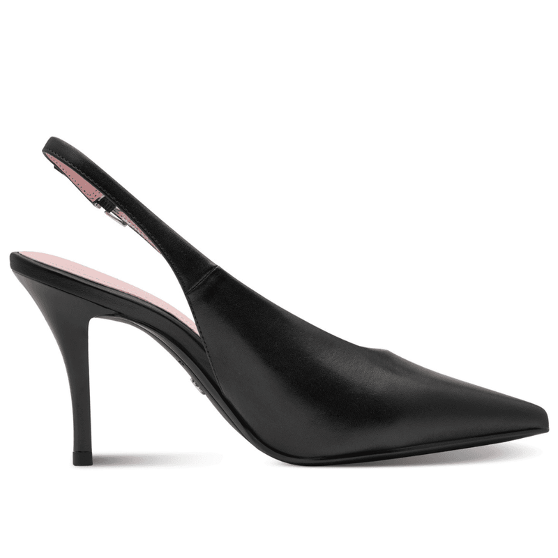 Womens Tamaris 29642 Black Leather Slingback Pointed Toe Heels - Black
