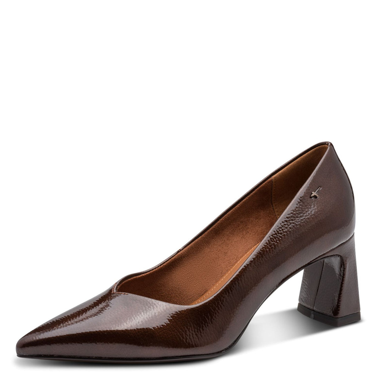 Womens Tamaris 22452 Brown Patent Block Heels
