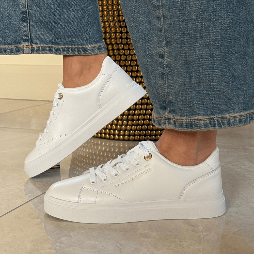 Womens Tommy Hilfiger Leather Metallic Logo Cupsole Trainers