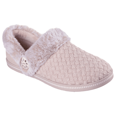 Womens Skechers Cozy Campfire Knit Faux Fur Trim Slippers - Blush