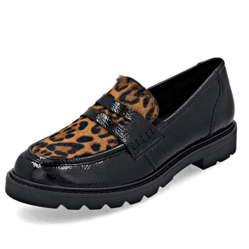 Womens Remonte D2Q02 Black Patent with Leopard Tongue Loafers - Black Patent
