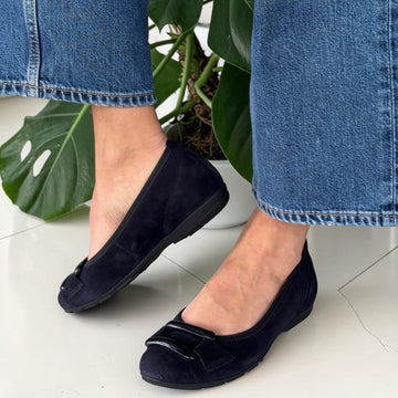 Womens Gabor 84.166 Flat Ballerina Pumps - Navy Suede