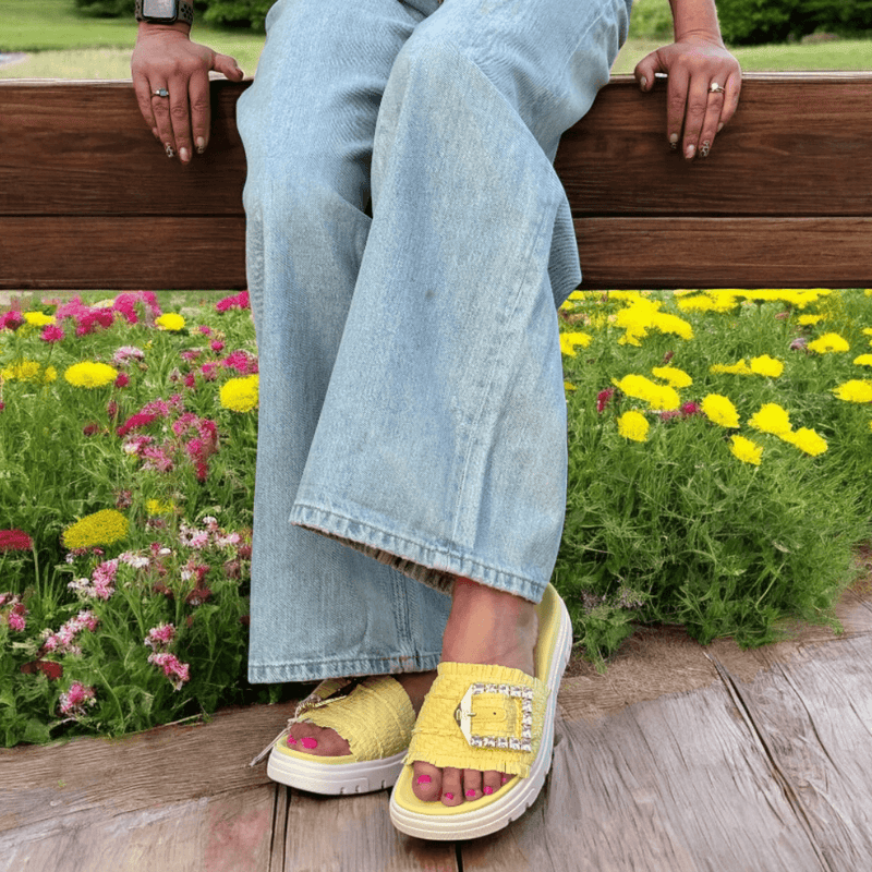 Womens Bagatt Yellow Raffia Sliders - Yellow