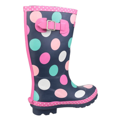 Kids Cotswold Dotty Navy Waterproof Wellingtons - Navy