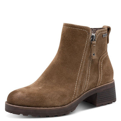 Womens Jana 25711 Side Zip Ankle Boots - Camel Suede