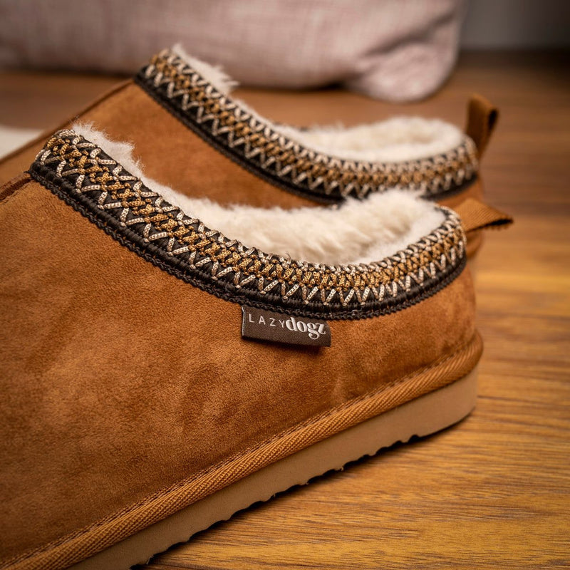 Mens Lazy Dogz Patrick Fur Lined Slippers - Tan