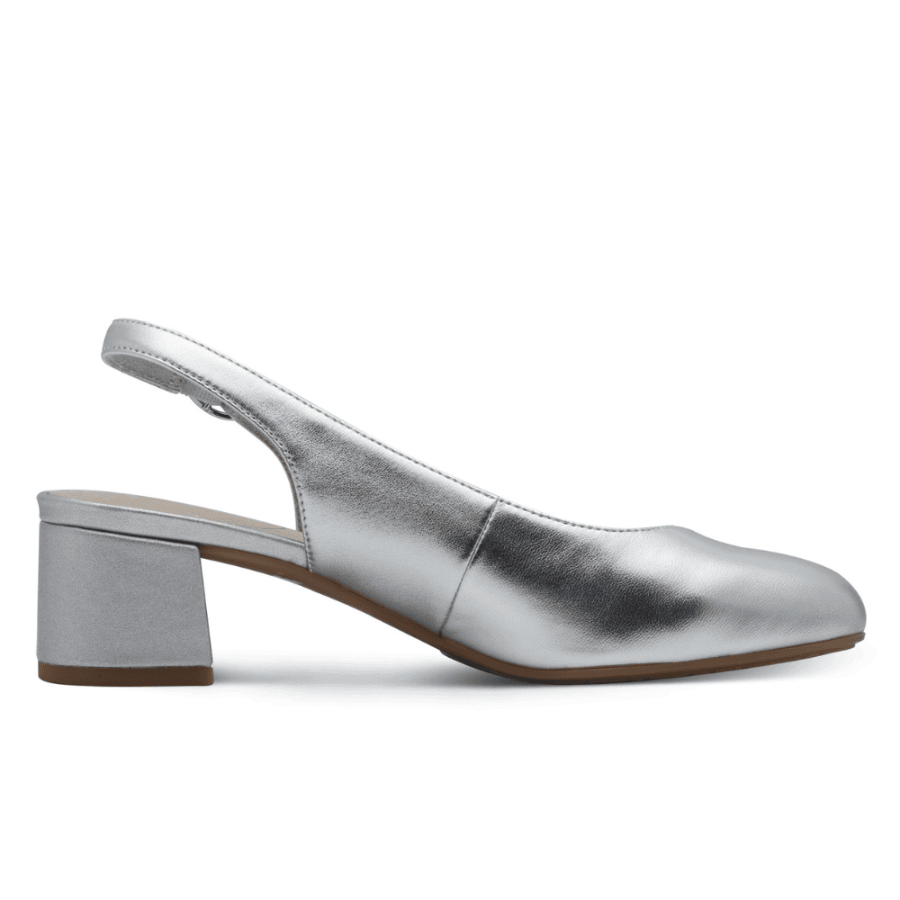 Womens Tamaris Comfort Silver Slingback Block Heel Pumps