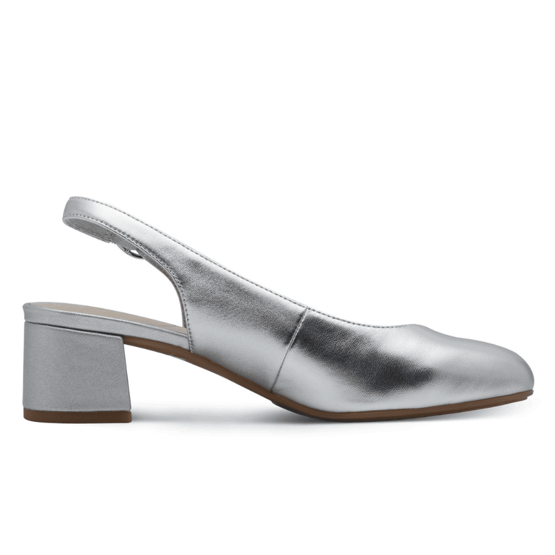 Womens Tamaris Comfort Silver Slingback Block Heel Pumps - Silver