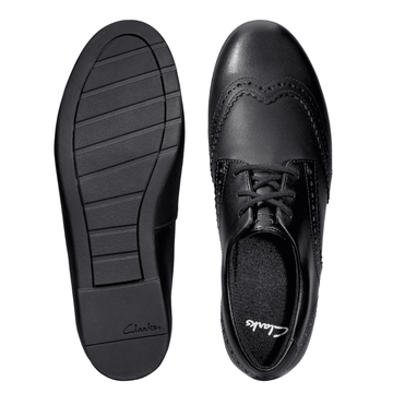 Clarks Scala Lace Girls Black Leather Lace Up Smart School Shoes - Black