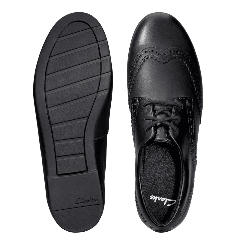 Clarks Scala Lace Girls Black Leather Lace Up Smart School Shoes - Black