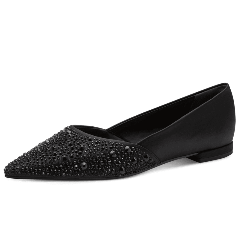 Womens Tamaris 22156 Diamante Pointed Toe Flat Loafers - Black